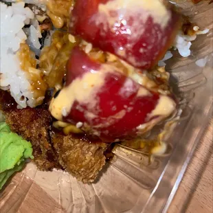 Burnt red dragon roll.