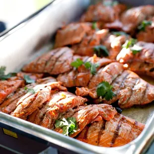 BBQ Salmon, lemon grass extract and ginger compound butter