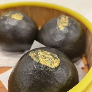 Dessert: Steamed Lava Salted Egg Yolk Bun w/ Gold Leaf