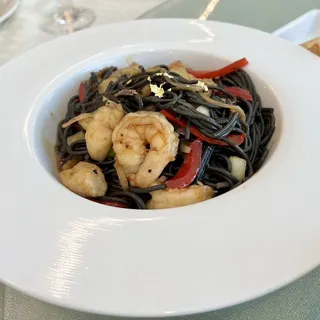 63. Squid Ink Pasta with Seafood & Gold Leaf