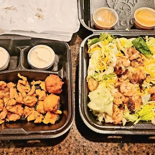 Fried gator and grilled shrimp salad