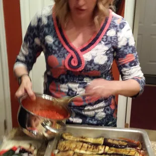 Preparing Eggplants alla Parmigiana with Smoked Mozzarella