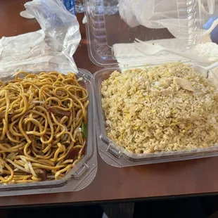Bbq beef chow mein and chicken fried rice