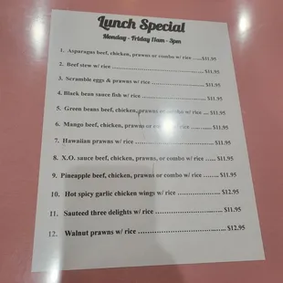 Lunch menu