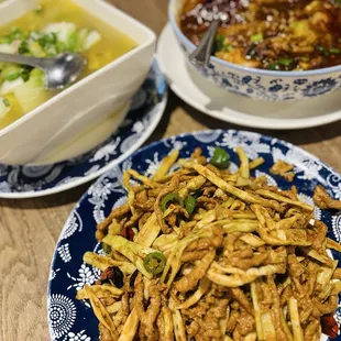 Bamboo and pork front and meatball with mung bean threads soup back