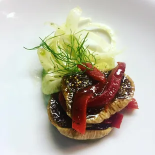 Romantic Dinner for 2. Second Course. Marinated Figs with Roasted Red Pepper and Fennel.