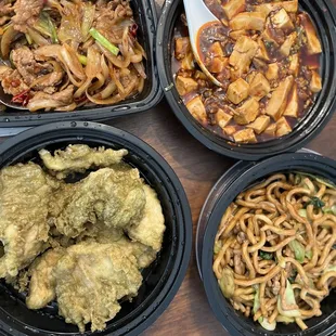 Mongolian Beef, Ma Po Tofu, Chow Mein Beef, Seaweed Fried Fish