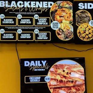 Blackened plates, Salads &amp; Wraps menu