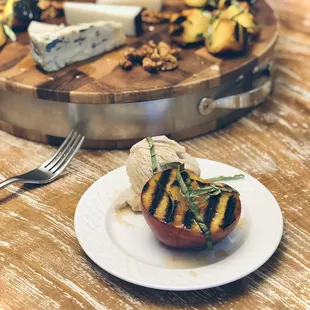 Dinner Party Bonus course before Dessert: Digestif Cheese assortment Board with grilled peach