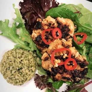 Thai inspired Shrimp cake salad, Cilantro-Lime Coconut rice