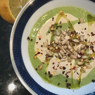 Cream of Tahini English pea Gazpacho