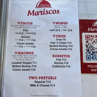 Most recent menu as of 7/2023