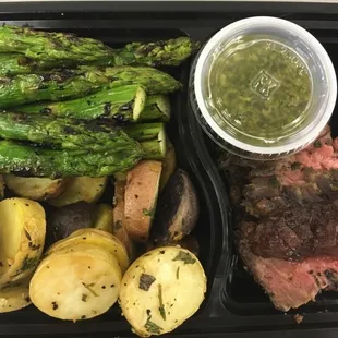 The famous beef chimichurri with asparagus and pee wee potatoes