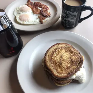 Cinnamon French Swirl Toast layered with Philly cream cheese &amp; a combo easy over eggs.