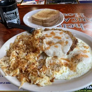 Country fried steak and eggs!