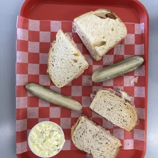 Reuben, potato salad, and turkey reuben