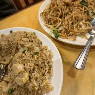 Chicken chow mein and chicken fried rice