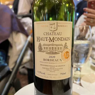 a bottle of wine on a plate