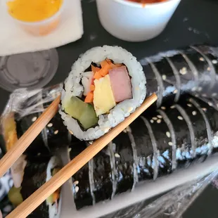 Spam, egg, and stuff.  Unique and tasty!