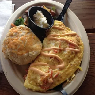 Biscuit, potatoes &amp; lobster omelette!