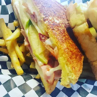 Ham and CANDIED Bacon grilled cheese! Yes, it has apples!