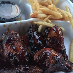 Honey Ginger Wings and Cajun Fries. Yummo!