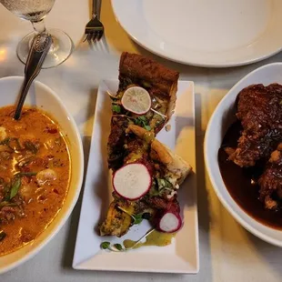 three plates of food