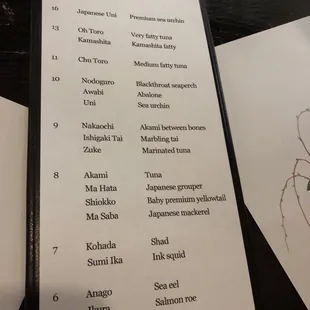 Yui sushi menu available to us