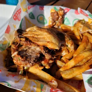 Al pastor burger and Cajun fries