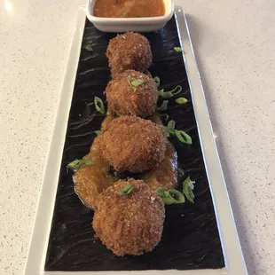Confit Chicken balls with Sweet Sriracha Glaze