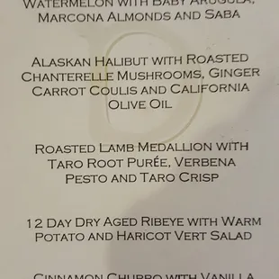 A sample of a menu prepared especially for us!