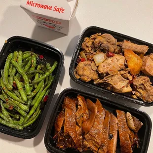 Xinjiang spicy chicken, shanghai style duck, string beans