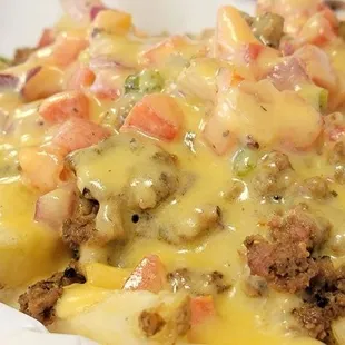Our loaded fries with well seasoned ground beef.