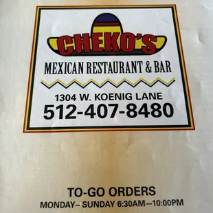 a menu for mexican restaurant and bar