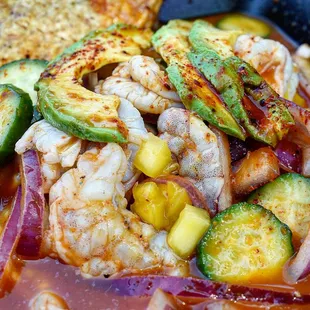 shrimp, zucchini, and corn