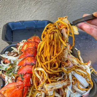 Seafood lobster chow mein