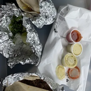 Great breakfast tacos - barbacoa and potato and sausage