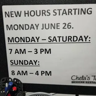 New hours coming up!