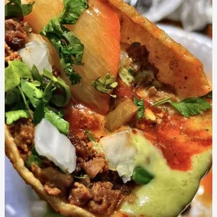 a close up of a taco
