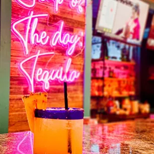 a drink on a bar counter