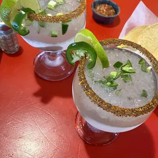 Regular margarita: added jalapeños &amp; tajin rim