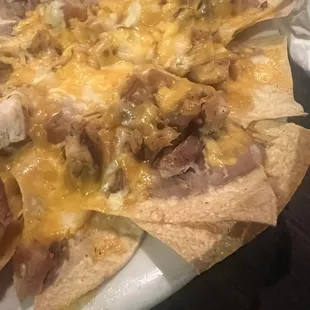 Dry crusty chicken nachos