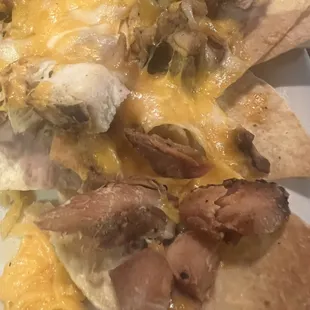 Dry crusty chicken nachos