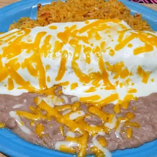 The most fantastic birthday dinner!  Shredded chicken burrito with sour cream sauce!