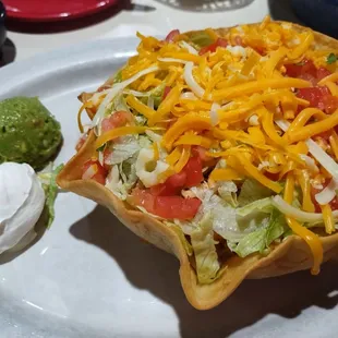 Shredded chicken taco salad! Highly recommend!!