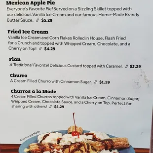 The dessert menu