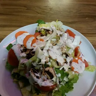 The dinner salad I made from their salad bar topped with their ranch dressing.