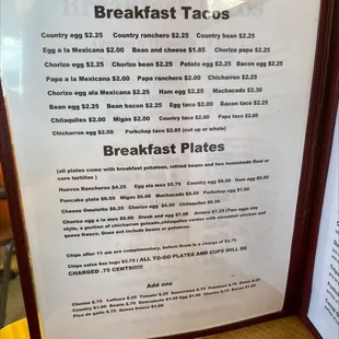 breakfast menu