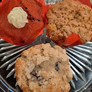 Fresh baked muffins   Banana nut Blueberry  Red velvet cream cheese