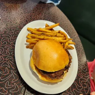 a hamburger and fries